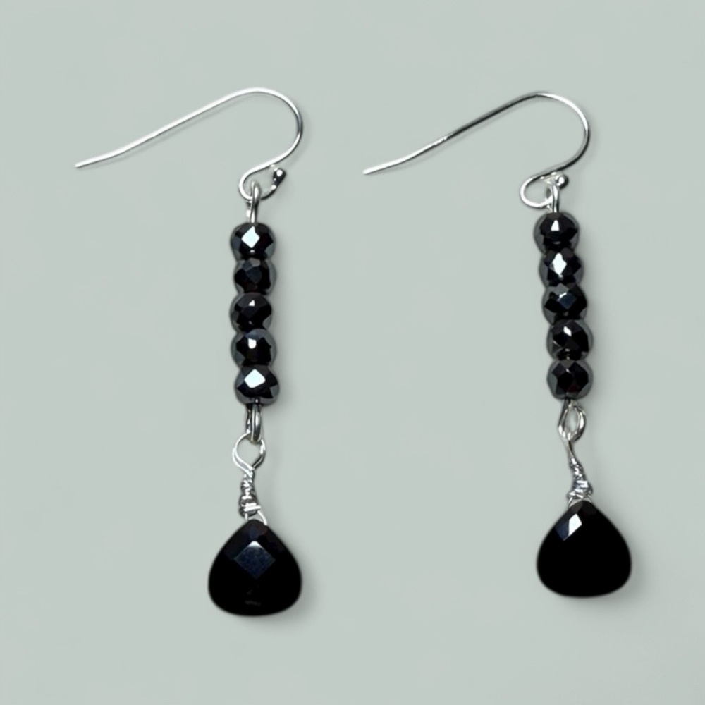 Elegant Black Spinel‎ Beaded Drop Earrings